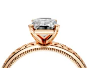 Solitaire Engagement Ring Setting for Emerald Cut Center with Milgrain X Pattern Band and Prong Head in Rose Gold
