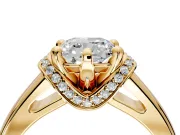 Solitaire Engagement Ring Setting for Cushion Cut Center with Wide Band, Pave Collar and Prong Head in Yellow Gold