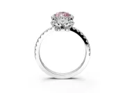 Halo Engagement Ring Setting for Fancy Pink Pear-Shaped Center with Openwork Halo, Pave Band and Prong Head in White Gold