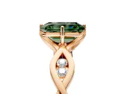 Solitaire Engagement Ring Setting for Fancy Green Emerald Cut Center with Accented Twist Band and Leaf Prong Head in Rose Gold