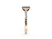 Baguette Engagement Ring Setting for Emerald Cut Center with Alternating Bar-Set Band and Prong Head in Rose Gold