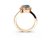 Halo Engagement Ring Setting for Fancy Blue Heart-Shaped Center with Inner Milgrain Border and Prong Head in Rose Gold