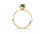 Solitaire Engagement Ring Setting for Fancy Green Oval Center with Pave Accents and Prong Head in Yellow Gold