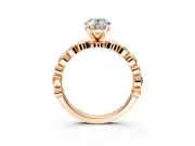 Solitaire Engagement Ring Setting for Oval Center with Beaded Bezel Station Band and Prong Head in Rose Gold