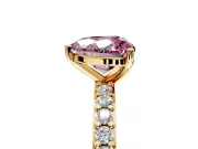 Solitaire Engagement Ring Setting for Fancy Pink Heart-Shaped Center with Round Cut Pave Band and Prong Head in Yellow Gold