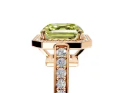 Bezel-Framed Halo Engagement Ring Setting for Fancy Yellow Asscher Cut Center with Pave Band and Prong Head in Rose Gold