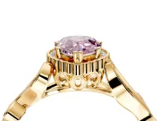 Halo Engagement Ring Setting for Fancy Pink Pear-Shaped Center with Leaf Motif Split Shank and Prong Head in Yellow Gold