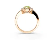 Halo Engagement Ring Setting for Fancy Yellow Pear-Shaped Center with Heart-Shaped Openwork, Pave Band and Prong Head in Rose Gold