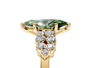 Cluster Engagement Ring Setting for Fancy Green Marquise Center with 2-Row Shoulder Clusters and Prong Head in Yellow Gold