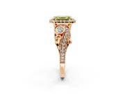 Milgrain Halo Engagement Ring Setting for Fancy Yellow Emerald Cut Center with Shoulder Bezels and Prong Head in Rose Gold