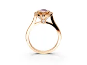 Halo Engagement Ring Setting for Fancy Pink Marquise Center with Milgrain Frame, Pave Band and Prong Head in Rose Gold