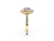 Floral Halo Engagement Ring Setting for Cushion Cut Center with Pave Accents and Prong Head in Yellow Gold