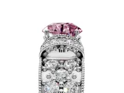 Pave Engagement Ring Setting for Fancy Pink Round Cut Center with Curved Accent Rows, Openwork and Prong Head in Sterling Silver
