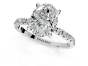 Solitaire Engagement Ring Setting for Oval Center with Fine Pave Narrow Band and Prong Head in Platinum