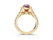 Solitaire Engagement Ring Setting for Fancy Pink Radiant Cut Center with Pave Cathedral Shoulders and Prong Head in Yellow Gold