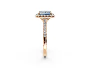 Halo Engagement Ring Setting for Fancy Blue Princess Cut Center with Raised Halo, Pave Band and Prong Head in Rose Gold