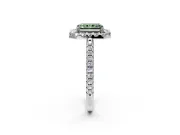 Pave Halo Engagement Ring Setting for Fancy Green Radiant Cut Center with Single Row Pave Band and Prong Head in White Gold