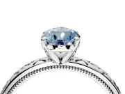 Solitaire Engagement Ring Setting for Fancy Blue Pear-Shaped Center with Scrollwork Band and Prong Head in Sterling Silver