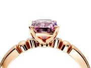 Solitaire Engagement Ring Setting for Fancy Pink Emerald Cut Center with Beaded Shoulders and Prong Head in Rose Gold
