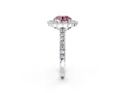Milgrain Floral Halo Engagement Ring Setting for Fancy Pink Round Cut Center with Pave Band and Prong Head in Platinum