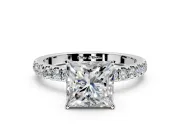 Open Basket Engagement Ring Setting for Princess Cut Center with Pave Band and Prong Head in Sterling Silver