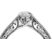 Solitaire Engagement Ring Setting for Pear-Shaped Center with Engraved Pave Band and Prong Head in Platinum