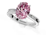Solitaire Engagement Ring Setting for Fancy Pink Oval Center with Engraved Milgrain Band and Prong Head in Sterling Silver