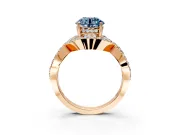 Halo Engagement Ring Setting for Fancy Blue Round Cut Center with Pave Infinity Twist Band and Prong Head in Rose Gold