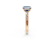 Cluster Engagement Ring Setting for Fancy Blue Asscher Cut Center with Round Cut Accent Band and Prong Head in Rose Gold