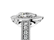 Milgrain Halo Engagement Ring Setting for Pear-Shaped Center with Pave Band and Prong Head in Sterling Silver