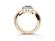 Halo Engagement Ring Setting for Fancy Blue Asscher Cut Center with Tapered Plain Band and Prong Head in Rose Gold