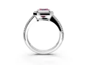 Milgrain Halo Engagement Ring Setting for Fancy Pink Asscher Cut Center with Three-Sided Pave Band and Prong Head in Sterling Silver