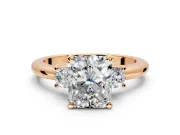 3 Stone Engagement Ring Setting for Radiant Cut Center with Wide Plain Band and Prong Head in Rose Gold