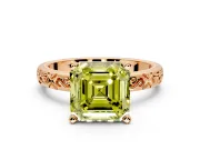 Solitaire Engagement Ring Setting for Fancy Yellow Asscher Cut Center with Scrollwork Band and Prong Head in Rose Gold