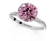 Solitaire Engagement Ring Setting for Fancy Pink Round Cut Center with Fine Pave Accents and Prong Head in White Gold