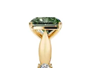 Solitaire Engagement Ring Setting for Fancy Green Radiant Cut Center with Carved Leaf Shoulders and Prong Head in Yellow Gold