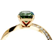 Side Accent Engagement Ring Setting for Fancy Green Emerald Cut Center with Accent Shoulders and Prong Head in Yellow Gold