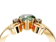 Solitaire Engagement Ring Setting for Fancy Green Pear-Shaped Center with Twisted Band and Scroll Prong Head in Yellow Gold