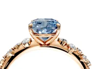 Cluster Engagement Ring Setting for Fancy Blue Cushion Cut Center with Round Cut Accent Band and Prong Head in Rose Gold