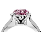 Halo Engagement Ring Setting for Fancy Pink Round Cut Center with Knife Ridge Cathedral Band and Prong Head in White Gold