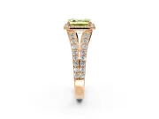 Halo Engagement Ring Setting for Fancy Yellow Asscher Cut Center with Narrow Pave Split Shank and Prong Head in Rose Gold