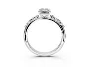 Cluster Engagement Ring Setting for Emerald Cut Center with Round Cut Accent Band and Prong Head in White Gold