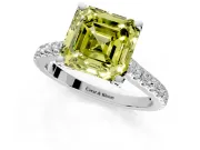 Solitaire Engagement Ring Setting for Fancy Yellow Asscher Cut Center with Widening Pave Band and Claw Prong Head in Sterling Silver