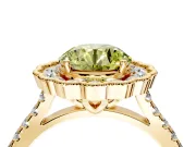 Milgrain Floral Halo Engagement Ring Setting for Fancy Yellow Round Cut Center with Pave Band and Prong Head in Yellow Gold
