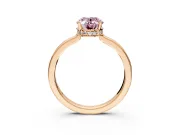 Hidden Halo Engagement Ring Setting for Fancy Pink Oval Center with Wide Flat Plain Band and Prong Head in Rose Gold