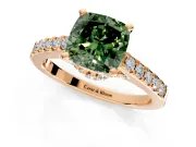 Solitaire Engagement Ring Setting for Fancy Green Cushion Cut Center with Crossover Accents and Prong Head in Rose Gold