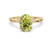Solitaire Engagement Ring Setting for Fancy Yellow Oval Center with Bamboo Band and Prong Head in Yellow Gold