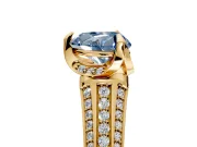 Solitaire Engagement Ring Setting for Fancy Blue Heart-Shaped Center with Accented Split Shank and Prong Head in Yellow Gold