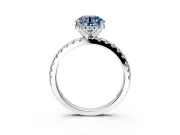 Solitaire Engagement Ring Setting for Fancy Blue Round Cut Center with Band of Accents and Prong Head in Platinum