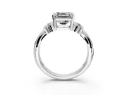 Solitaire Engagement Ring Setting for Asscher Cut Center with Grooved Bar Accent Band and Prong Head in Platinum